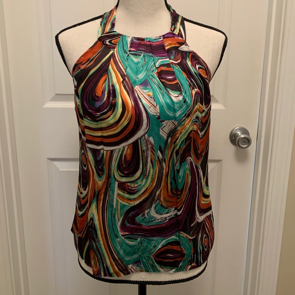 Multicolored silk halter top